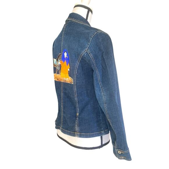 VTG Western Embellished Stretch Denim Blazer Jacket Sz S Horse Girl Pointer Dog - Picture 8 of 13
